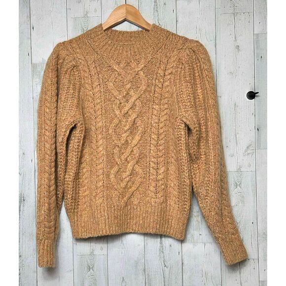 Isabel Marant Etoile Raith Chunky Cable Knit Puff Sleeve Mohair Blend Sweater Sz - Picture 4 of 9